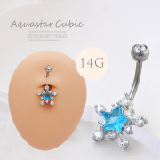 [14G ]フレッシュな鮮やか アクア ブル― スター star 星 キュービックジルコニア ビジュー へそピアスボディピアス 0824