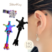 【3月再入荷】［14G 16G ］程よいサイズ感で大人かわいい遊び心♪スター×KEY アンテナヘリックス レインボー ブラック 軟骨ピアス ヘリックス ボディピアス 0921