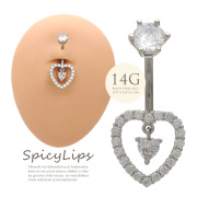 【11月新作】[14G ]女らしさを引き立てる。コーディネートのワンポイントに オープン ハート ダブル heart キュービックジルコニア へそピアス ボディピアス 0960