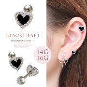 ★売れ筋7位★［14G 16G ］甘すぎない BLACK ハート heart ストレート 軟骨ピアス ヘリックス ボディピアス[Sサイズ] 0994