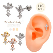 【7月再入荷】［14G 16G ］ボトムのキュービックが揺れる♪華奢なリーフキュービックジルコニア  軟骨ピアス ヘリックス ボディピアス 1005