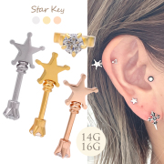 【3月再入荷】［14G 16G ］オールステンレス素材が嬉しい！程よいサイズ感で大人かわいい遊び心♪スター×KEY アンテナヘリックス 軟骨ピアス ヘリックス ボディピアス 1020