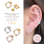 【4月新作】［14G 16G ］シャープなフォルムは洗練された印象に。 キュービック スクエア デザインストレート 軟骨ピアス ヘリックス ボディピアス 1050