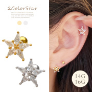【12月再入荷】［14G 16G ］繊細に輝きあふれるキュービックジルコニア スター star ジュエル ストレート 軟骨ピアス ヘリックス ボディピアス 1158