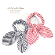 ２色セット♪サッとまとめ髪で楽チン可愛い♪ボーダー柄デザイン リボンシュシュ ヘアゴム 7073