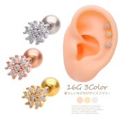 【7月再入荷】［16G］愛らしい ちびちびサイズのフラワー ジュエル キュービックジルコニア flower 軟骨ピアス ヘリックス ボディピアス 1181