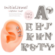 ［14G 16G ］大きめで厚みのあるフォルムがお洒落 ♪メタル イニシャル 軟骨ピアス ヘリックス 推し 推し活  ボディピアス ［シルバー］1196