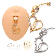 [14G]媚びない可愛さを演出♪オープンハートへそピアスボディピアス0440