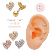 ［14G 16G ］パヴェ アシンメトリー ハート heart ストレート 軟骨ピアス ヘリックス ボディピアス 0897