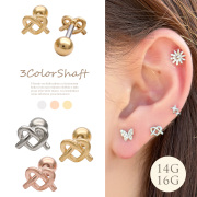 【4月新作】［14G 16G ］さりげなく個性をプラスしてくれる 甘すぎないハート ×結びデザイン ストレート 軟骨ピアス ヘリックス ボディピアス 1035