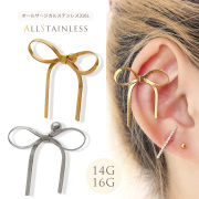 【11月再入荷】［14G 16G ］オールステンレス素材が嬉しい！ゆらゆら 揺れて上品な印象に。大人可愛い 繊細なリボン ストレート 軟骨ピアス ヘリックス ボディピアス 1064