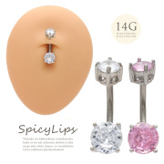 【4月新作】[14G ]上品な小さめサイズnew♪繊細に輝くキュービックジルコニア 縦爪キャッチ付きダブルジュエルホールに負担の少ないインターナル へそピアス ボディピアス 1132