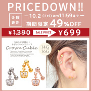 ★今週の目玉はコレ！★［16G14G］コロンと可愛い♪王冠の中のＣＺが繊細に煌く。クラウン 軟骨ピアスボディピアス 0264