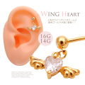 【11月再入荷】[16G 14G ］ゴールド登場！へリックスや耳たぶにもおしゃれ♪CZハートウイングチャーム軟骨ピアスボディピアス 0171