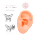 【3月再入荷】◇Best15◇   ［14G 16G ］2段に重ねて立体感を演出♪ キュービックジルコニア バタフライ モチーフ butterfly ストレート 軟骨ピアス ヘリックス ボディピアス 0312