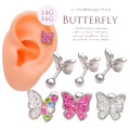 【8月再入荷】［16G14G］人気商品 16G 仲間入り★！コーデに華やかさをプラス色とりどりバタフライ軟骨ピアスボディピアス 0398
