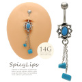 [14G ]1点投入で大人なこなれ感！ターコイズシャンデリア へそピアス ボディピアス 0458