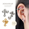 【1月新作】［16G ］ 中抜きデザインが 軽やかな 印象を与える フラット メタル の クロス デザイン ストレート 軟骨ピアス ヘリックス ボディピアス 0953
