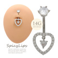 【11月新作】[14G ]女らしさを引き立てる。コーディネートのワンポイントに オープン ハート ダブル heart キュービックジルコニア へそピアス ボディピアス 0960