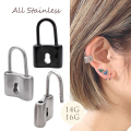【11月再入荷】［16G 14G ］オールステンレス素材が嬉しい！厚みのあるフォルムでインパクト を狙う。デザインの効いた南京錠 モチーフ 鍵 軟骨ピアス ヘリックス ロブ ボディピアス 1108