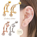 ［16G ］リングピアス のような新デザイン。ツインスター star キュービックジルコニア 軟骨ピアス ヘリックス ボディピアス 0086