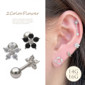 【5月新作】［14G 16G ］耳元に咲く、大人女子にぴったりモノトーン フラワー ジュエルストレート 軟骨ピアス ヘリックス ボディピアス 0209