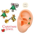 【11月新作】［14G 16G ］★クリスマス 限定★大人可愛いリボン ツリー ♪冬ピアス ストレート 軟骨ピアス ヘリックス ボディピアス 0270