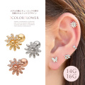 【3月新作】［14G 16G ］メタル の艶と キュービック の輝き 洗練されたミックス フラワー デザイン ストレート 軟骨ピアス ヘリックス ボディピアス 0592