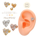 【3月新作】［14G 16G ］キュービックジルコニア ×パール 華やかさと上品さを兼ね備えた、主役級ハート ストレート 軟骨ピアス ヘリックス ボディピアス 0405