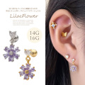 【2月新作】［14G 16G ］淡く透けるパープル と繊細なきらめき耳元にそっと咲く、やさしいフラワー ジュエルアス ヘリックス ボディピアス 0324