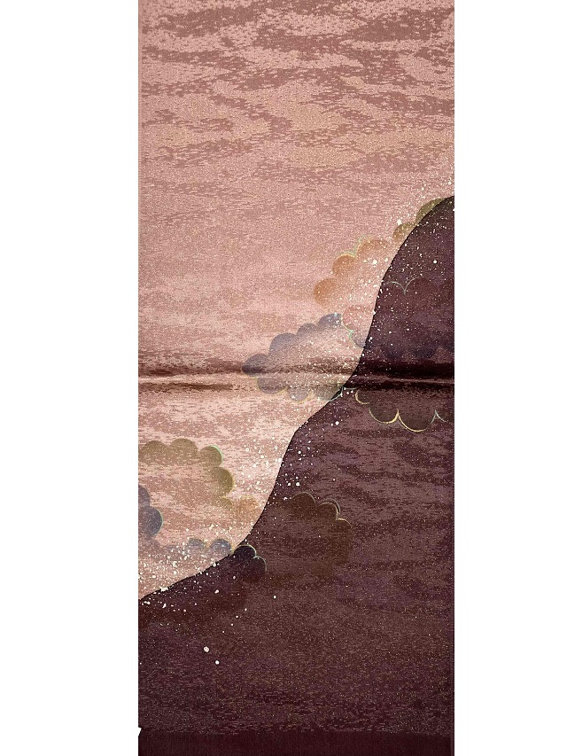 【帯揚げ】【丹後縮緬】【ローケツ染】【雲取り】【オールドローズ/茶紫】【絹100%】【日本製】【メーカー在庫放出品 掘出し価格】