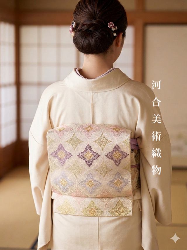 【河合美術織物】【破格値アウトレット】【袋帯】【名門 特選】【セミフォーマル】【能寿八ッ藤双菱文】【絹他】【六通柄】【業者放出品 1点限り】【送料当店負担】