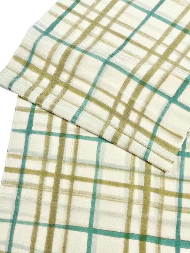 【帯揚げ】【ローケツ染め】【お洒落向き】【翁格子】【クリーム地/グリーン・オリーブ】【鶉縮緬】【絹100%】【日本製】【業者在庫放出品 掘出し価格】【送料全国一律510円】