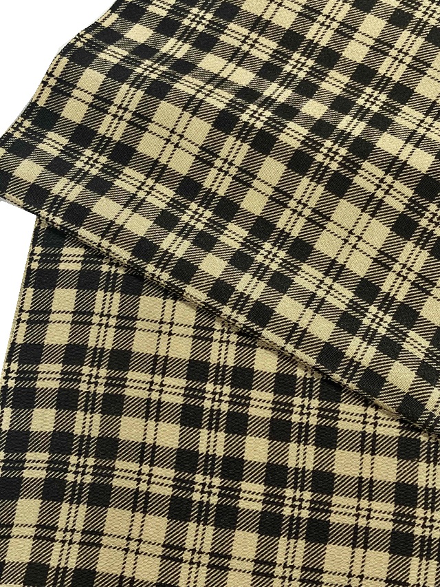 【帯揚げ】【丹後縮緬】【型染め】【タータンチェック】【イエローベージュ】【絹100%】【日本製】【業者在庫放出品 掘出し価格】【送料全国一律510円】