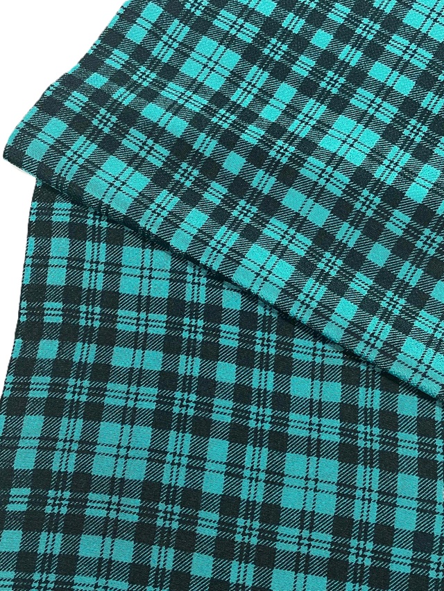 【帯揚げ】【丹後縮緬】【型染め】【タータンチェック】【ターコイズブルー】【絹100%】【日本製】【業者在庫放出品 掘出し価格】【送料全国一律510円】