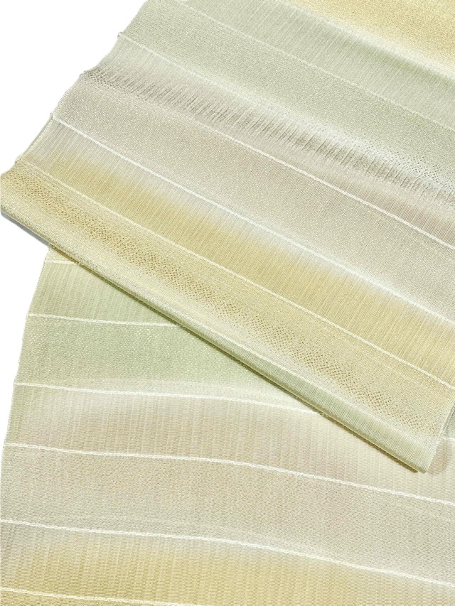 【帯揚げ】【丹後縮緬】【手染め】【三色段切り替え】【イエローベージュ/ベージュ/グリーン】【絹100%】【日本製】【掘出し価格】【送料当店負担】3