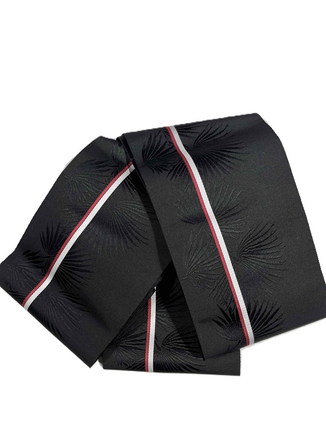 【本場筑前博多織】【四寸単衣帯】【浴衣帯】【半幅帯】【金印】【一本ライン/ボタニカル地模様】【黒】【絹100%】【全通柄】【西村織物】【掘出し価格】【送料当店負担】【現品限り お値打ち価格】