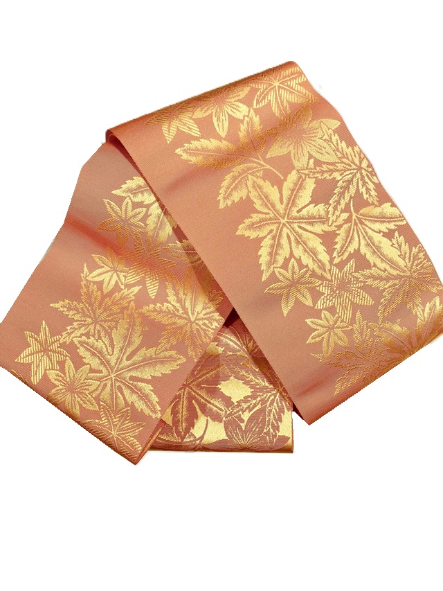 【本場筑前博多織】【四寸単衣帯】【浴衣帯】【半幅帯】【リバーシブル】【楓】【オレンジ/山吹色・リバーシブル】【絹100%】【全通柄】【西村織物】【掘出し価格】【送料当店負担】【現品限り お値打ち価格】