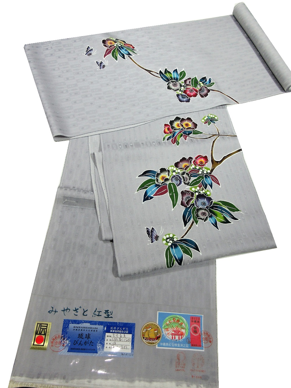 紅型染　九寸名古屋帯　ワイン