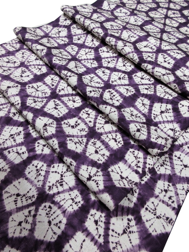 【特選】【紫根 ムラサキ草 漢方染】【紬九寸名古屋帯】【絞り染め】【華文様】【古代紫】【絹100%】【全通柄】【特選・希少品】