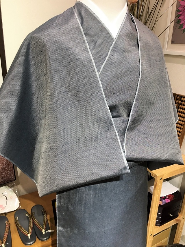 グレー 無地 牛首紬風 着尺反物 着物・浴衣