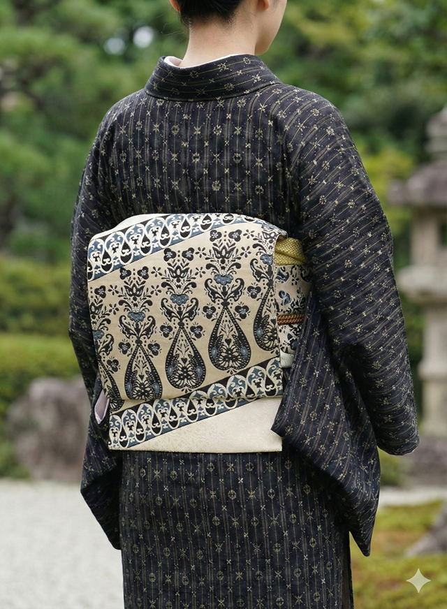 袋帯　ペイズリーと麻の葉　460 仙福屋 西陣織 となみ織物 更紗大全 破格値アウトレット ペイズリー