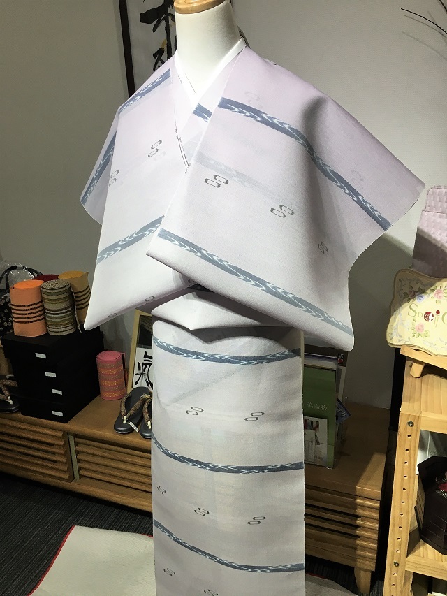 しつけ付 単衣 本場琉球絣 着物 伝統工芸品 絣 正絹 トールサイズ