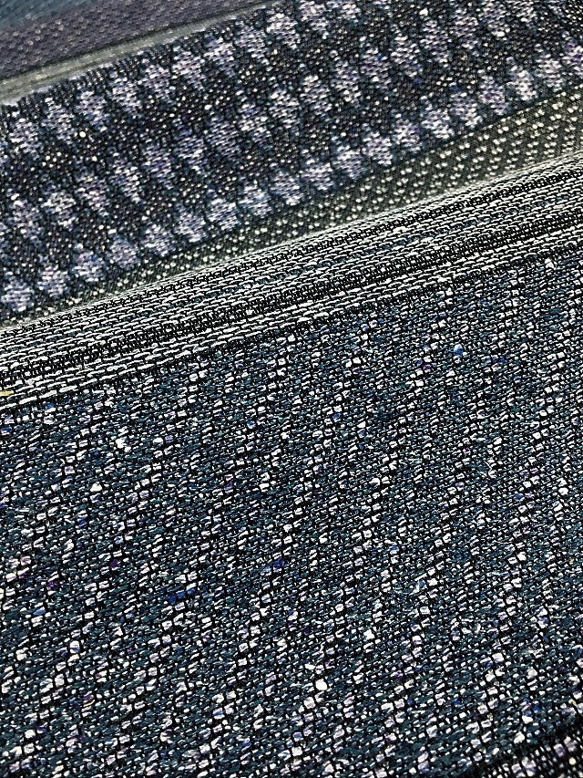 未使用 博多織 大倉織物 誠之輔 紋八寸 名古屋帯 薄灰色 紺 モダン 単にも 特選博多織紋八寸名古屋帯【本場筑前博多 大倉織物謹製・誠之輔