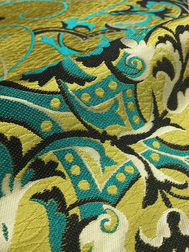 西陣の名門【となみ織物◇九寸名古屋帯】かライトグレー ターコイズ