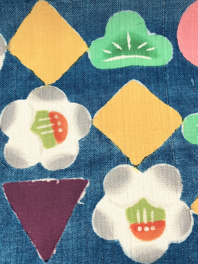 荒川眞理子 型絵染の世界 作品名「○△□」ファンシー＆happy 九寸