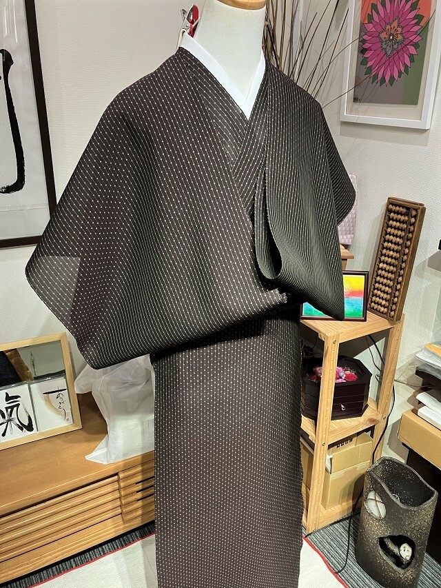 ☆新品・未使用☆名門の本場夏大島♡東郷織物 みじん格子 上品な秘色