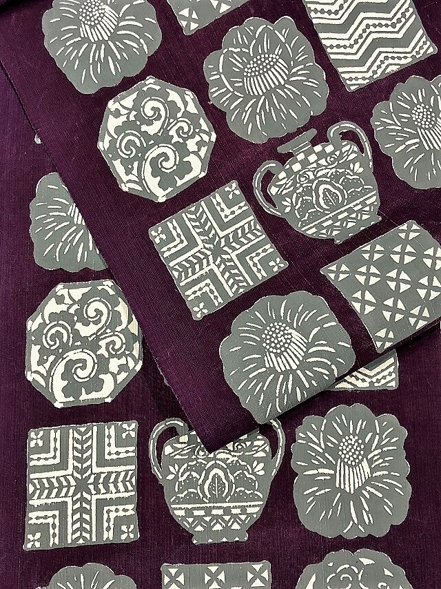 正絹上田紬型絵染め手描き希少美しいきもの掲載荒川眞理子はっぱ草木染めくるみ別注 正絹上田紬型絵染め手描き希少美しいきもの掲載荒川眞理子はっぱ