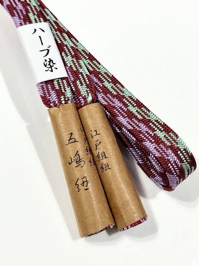 五嶋紐 帯締め｜千鳥格子 ツートンカラー 赤紫/グリーン/ワイン 特別