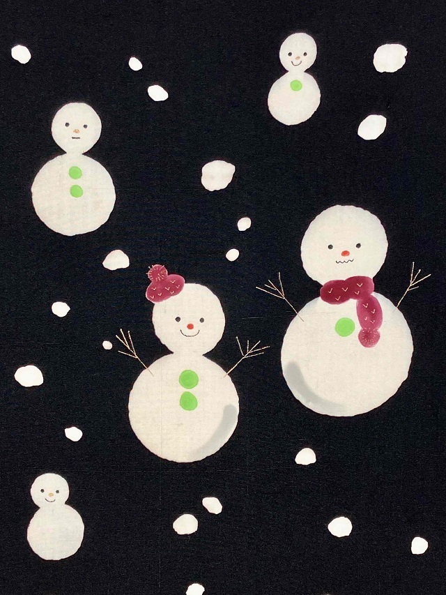 岡田その子 型絵染 雪だるま